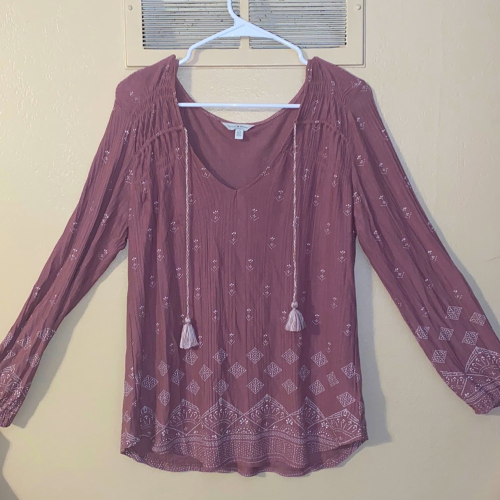 Large Mauve Lucky Brand Long Sleeve with Tassel Drawstring